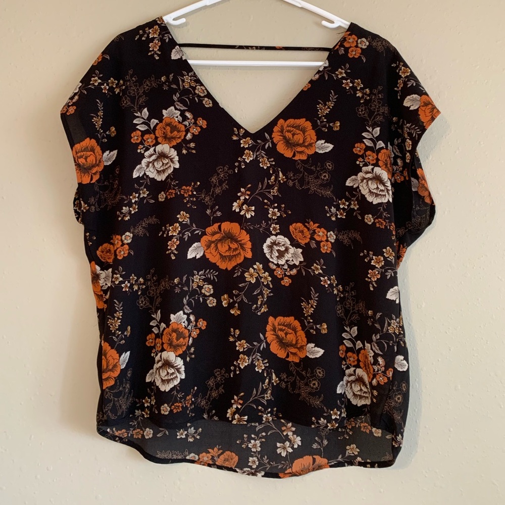Black floral blouse